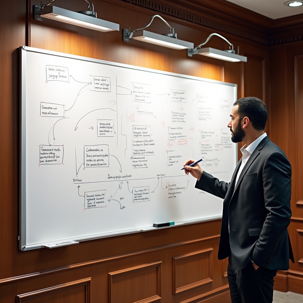 Metodika programu zobrazená na tabuli s diagramy a poznámkami