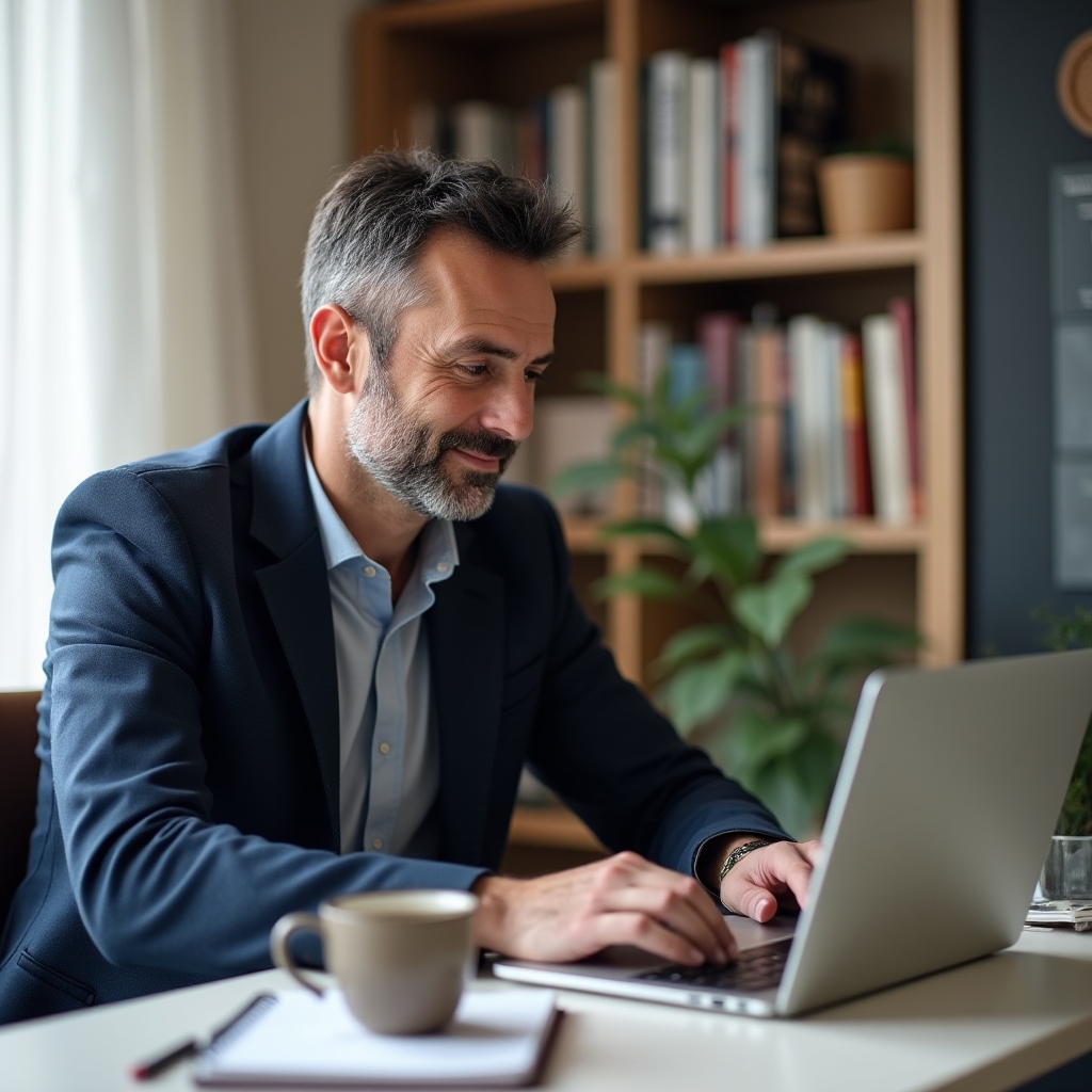 Vedoucí pracovník prochází online moduly programu na notebooku